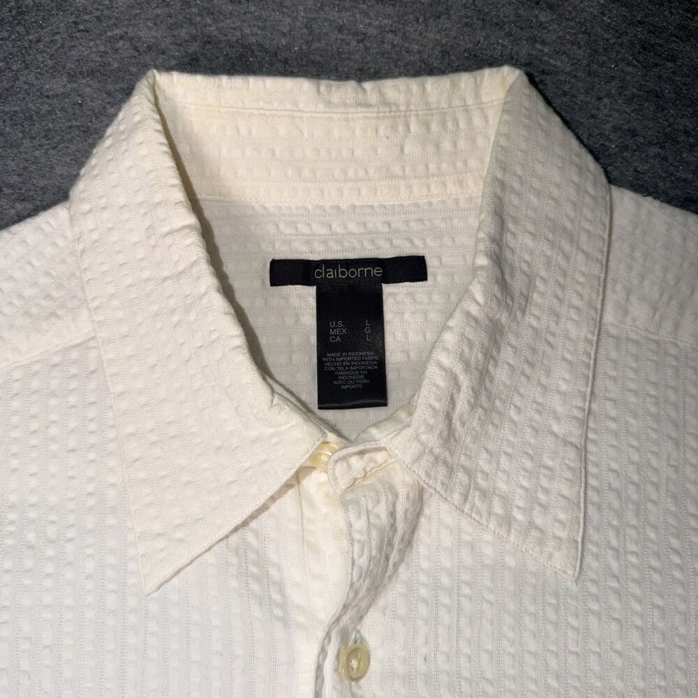 Vintage Claiborne Shirt Mens White Pattern Short Sleeve - Size L